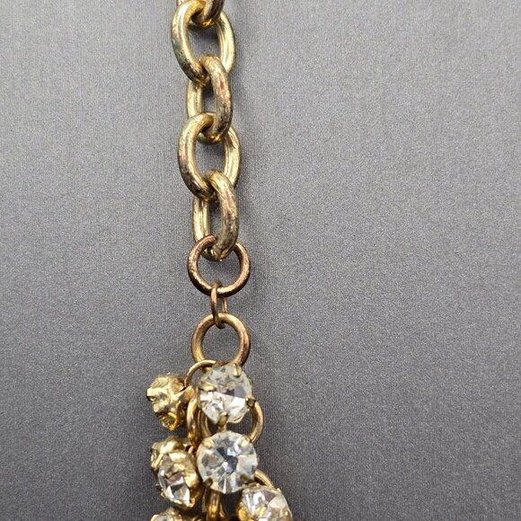 Gold-Tone Statement Necklace & Drop Earrings Set w/ Prong Set Clear Rhinestones - Picture 9 of 13